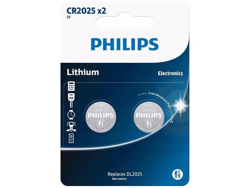 [90267434 1476082] Philips Knopfzelle Lithium CR2025 2 Stück