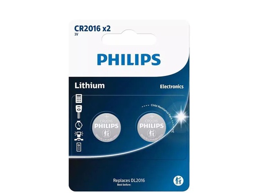 [90267512 1476081] Philips Knopfzelle Lithium CR2016 2 Stück