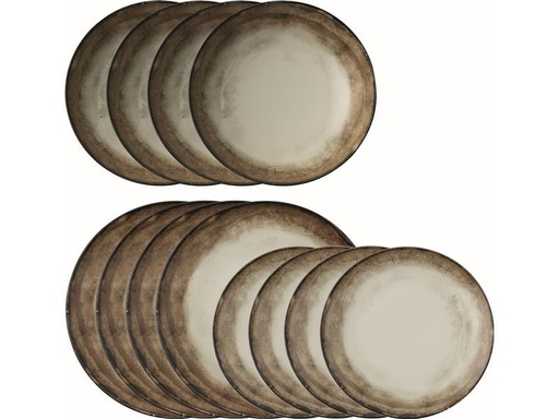 [90272380 1504640] Arthur Krupp Speise-Service Shade Earth 12 Stück, Braun/Weiss/Hellbraun