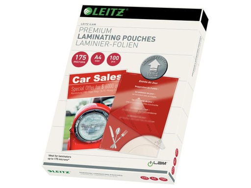 [90046575 627342] Leitz Laminierfolie Premium A4, 175 µm, 100 Stück, Glänzend