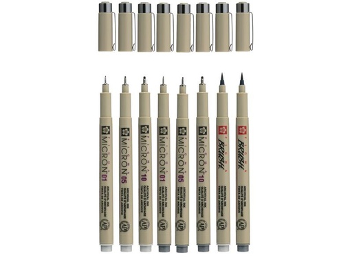 [90273526 1502476] Sakura Fineliner Pigma Micron Kaltgrau/Hellkaltgrau, 8-teilig