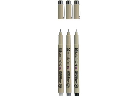 [90273622 1502477] Sakura Fineliner Pigma Micron 0.45 mm, Schwarz/Grau, 3 Stück