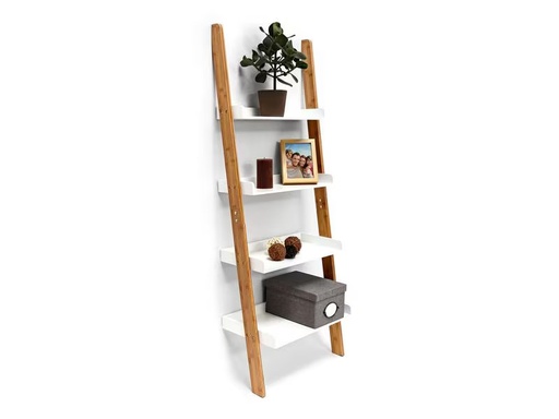 [90278915 1422154] relaxdays Leiter mit 4 Ablagen 144 x 56 x 34 cm, Nature/Weiss