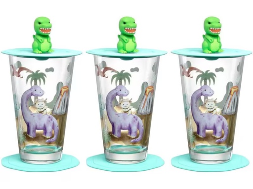 [90279478 1506169] Leonardo Kindertrinkglas Avventura 300 ml, 3-teilig, Dinosaurier