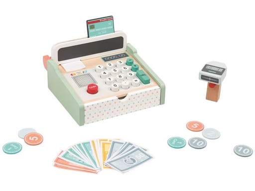 [90281695 1494725] Spielba Holzspielwaren Spielgeld Kasse mit Scanner + Holzrechner