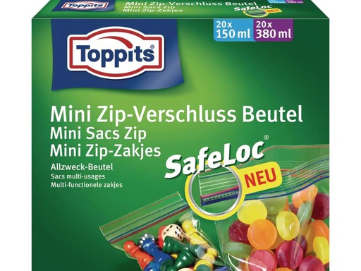 [90004757 471752] Toppits Gefrierbeutel Mini Zip-Verschluss SafeLoc, 40 Stück