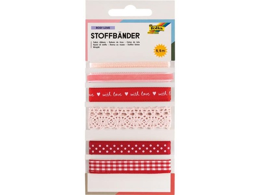 [90284450 1498804] Folia Textilband Rosy Love 5.5 m, Rot, 6 Stück