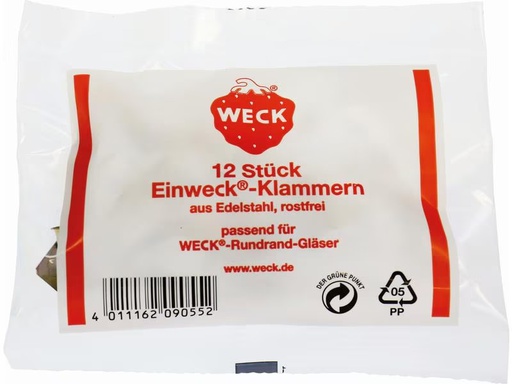 [90286524 1513046] Weck Verschlussklammer 12 Stück, Silber