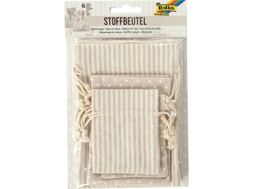 [90048526 1007213] Folia Stoffbeutel Nature/Weiss, 6 Stück