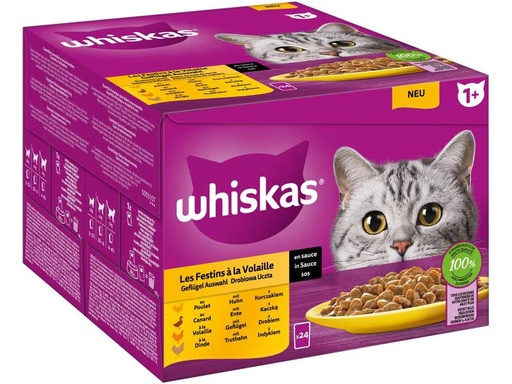 [90289061 1532231] Whiskas Nassfutter Geflügel Auswahl in Sauce 1+, 24 x 85 g