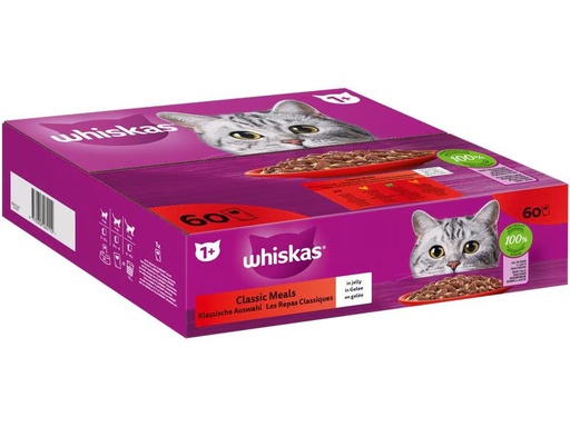 [90290729 1532236] Whiskas Nassfutter Klassische Auswahl in Gelee 1+, 60 x 85 g