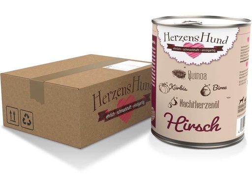 [90290929 1539689] HerzensHund Nassfutter Hirsch mit Bio-Gemüse, 800 g