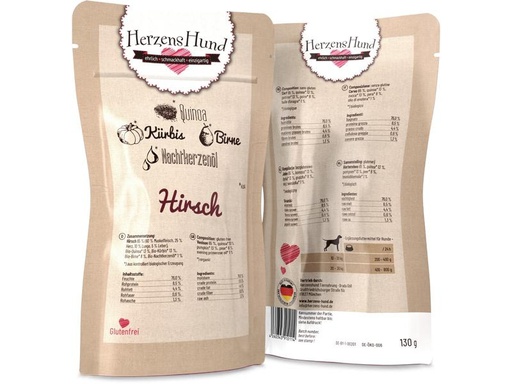 [90290988 1539675] HerzensHund Nassfutter Hirsch mit Bio-Gemüse, 130 g