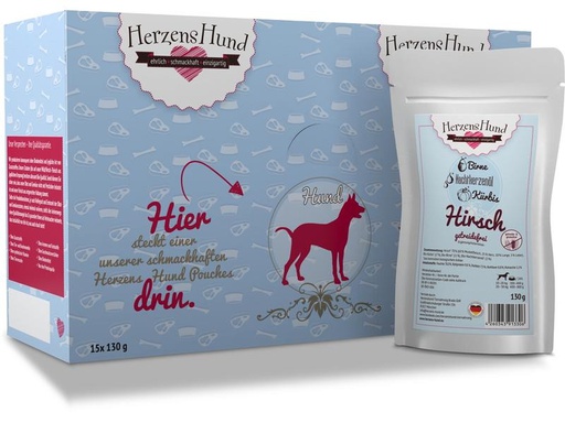 [90291009 1539706] HerzensHund Nassfutter Getreidefrei Hirsch mit Bio-Kürbis, 130 g