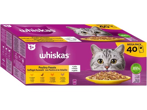 [90292673 1532235] Whiskas Nassfutter Geflügel Auswahl in Gelee 1+, 40 x 85 g