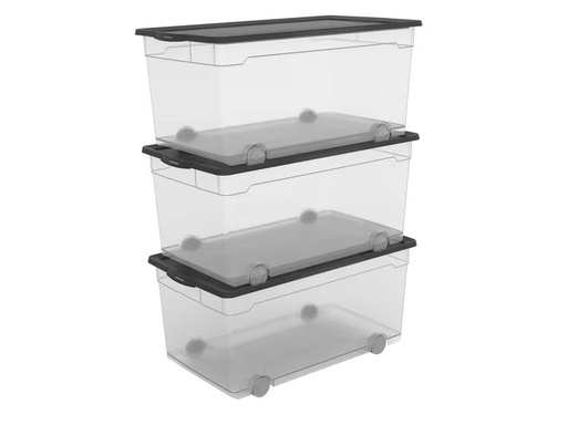[90292984 1550912] Rotho Aufbewahrungsbox 3 Stück, Schwarz/Transparent