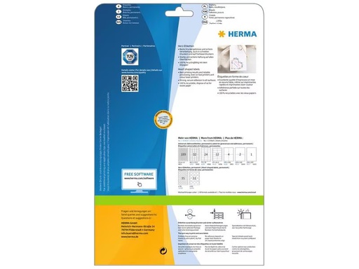 [90293085 1554058] Herma Stickers Motivsticker Herzen Weiss, 10 Blatt mit je 35 Stickern