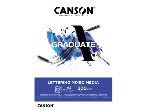 [90295622 1564906] Canson Zeichenblock Graduate Lettering Mixed Media A3, 20 Blatt
