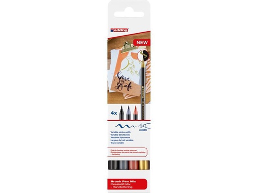 [90295791 1565862] edding Brushpen Metallic Mix 4 Stück, Assortiert