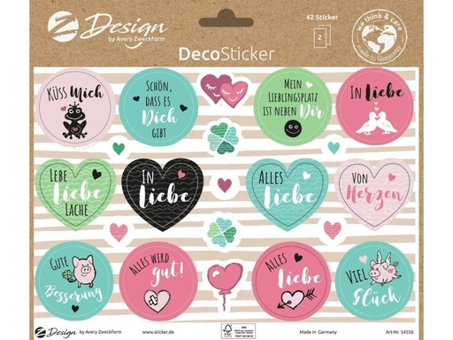 [90049454 1058294] Z-Design Motivsticker A5 Deko Liebe + Glück, Bunt, 42 Aufkleber