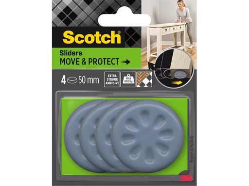 [90297833 1571163] 3M Möbelgleiter Move &amp; Protect, Ø 50 mm, Grau, 4er Pack