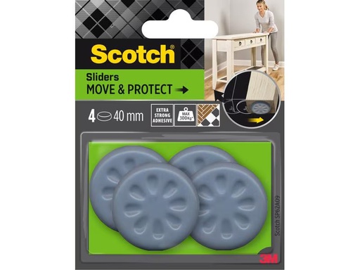 [90297856 1571162] 3M Möbelgleiter Move &amp; Protect, Ø 40 mm, Grau, 4er Pack