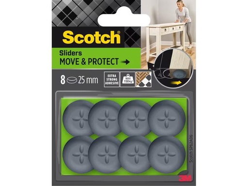 [90298396 1571164] 3M Stuhlbeingleiter Move &amp; Protect, Ø 25 mm, Grau, 8er Pack