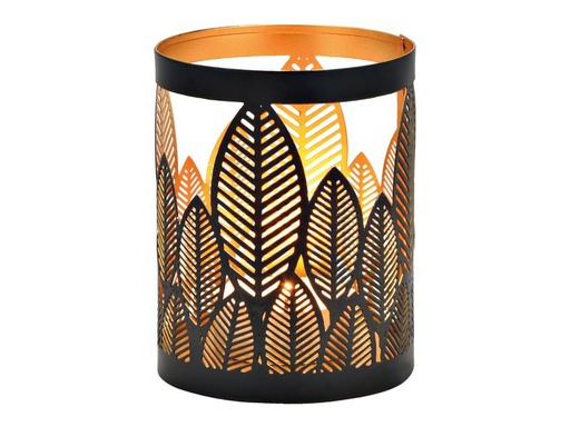 [90299378 1570105] G. Wurm Windlicht Blatt 13 cm, Schwarz/Gold