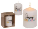 G. Wurm Stumpenkerze Happy Birthday 8 x 6 cm, Weiss