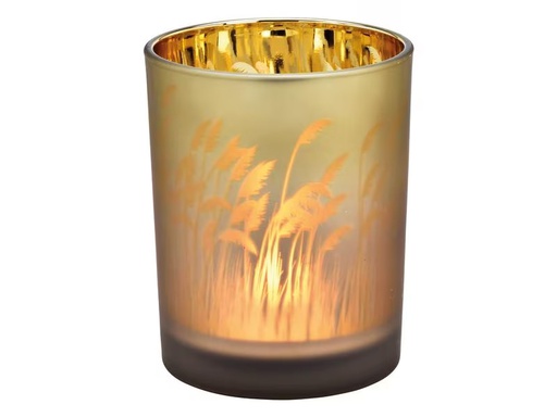 [90299389 1570101] G. Wurm Windlicht Pampasgras 12 cm, Goldbraun