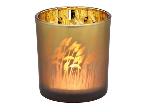 [90299432 1570102] G. Wurm Windlicht Pampasgras 8 cm, Goldbraun