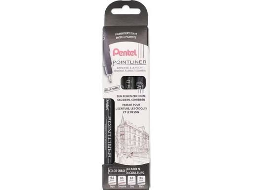 [90300883 1579889] pentel Fineliner Pigment Color Shade 0.5 mm, Mehrfarbig, 4er Set
