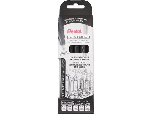 [90300919 1579891] pentel Fineliner Pigment Ultrafine Schwarz, 5er Set