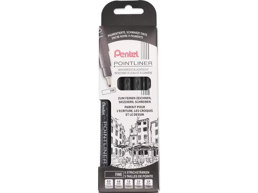 [90300972 1579890] pentel Fineliner Pigment Fine Schwarz, 5er Set
