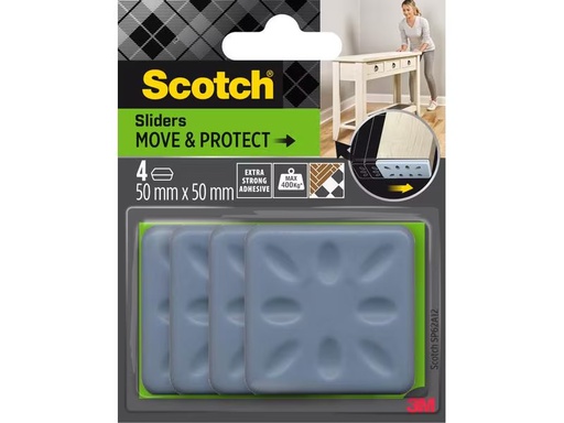 [90301266 1571181] 3M Möbelgleiter Move &amp; Protect, 50 mm x 50 mm, Grau, 4er Pack