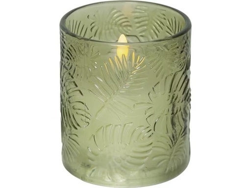 [90301308 1523356] Star Trading LED-Kerze Pillar Flamme Leaf, Ø 8.5 x 10 cm, Grün