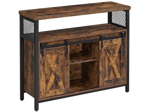 [90302686 1568998] VASAGLE Kommode mit 2 Schiebetüren 100 x 80 cm, Braun/Schwarz