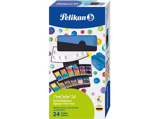[90304308 1496947] Pelikan Leuchtfarbe Deckfarbkasten 24 Farben, Schwarz und Blau