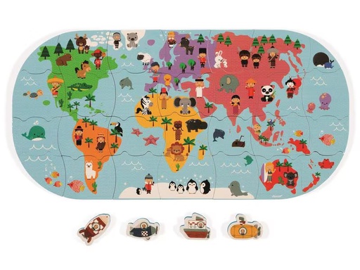 [90304659 1580802] Janod Badespielzeug Weltkarten-Puzzle 28-teilig