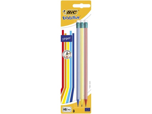 [90050464 912334] BIC Bleistift Evolution Stripes mit Radierer 3 Stück