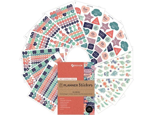 [90305429 1583680] Z-Design Motivsticker Planner Icons &amp; Deko 12 Blatt, 1.356 Sticker