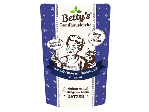 [90306118 1589794] Betty's Landhausküche Nassfutter Huhn &amp; Fasan mit Borretschöl, 100 g