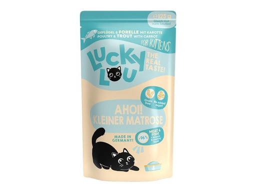 [90306184 1586543] Lucky Lou Nassfutter Lifestage Kitten Geflügel &amp; Forelle, 125 g