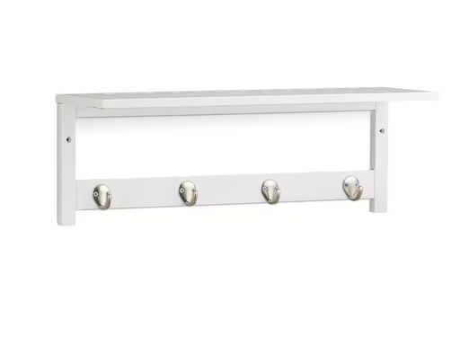 [90307588 1594793] relaxdays Wandregal mit 4 Haken 50 cm x 17.5 cm, Weiss
