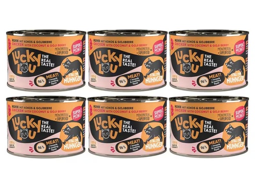 [90308166 1594538] Lucky Lou Nassfutter SuperMono Huhn, 6 x 200 g