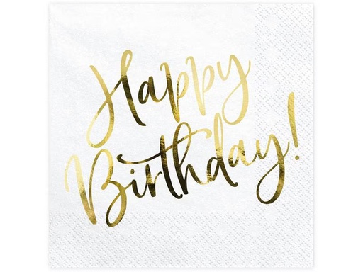 [90308419 1600495] Partydeco Papierservietten Happy Birthday 33 cm x 33 cm, 20 Stück