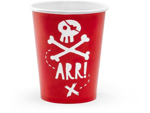 [90308507 1600549] Partydeco Einwegbecher Piraten 220 ml, 6 Stück, Rot
