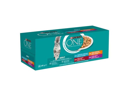 [90310101 1603429] Purina ONE Nassfutter Adult Huhn, Hochseefisch, Rind &amp; Lamm, 40 x 85 g