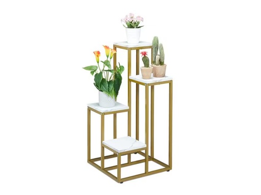 [90311019 1609759] relaxdays Pflanzenständer mit 4 Ablagen 80 x 40 cm, Gold/Weiss
