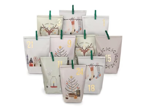 [90311250 1531447] G. Wurm Adventskalender Tüten mit Klammern Weihnachtsmotiv, 72 Stück